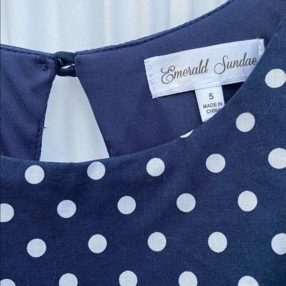 Emerald Sundae Sleeveless Navy Polka Dot Party Dress with Attached Slip - Picture 7 of 14